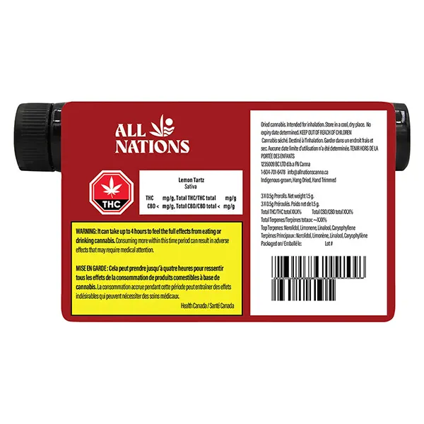 Lemon Tartz Pre-Roll (Pre-Rolls) by All Nations