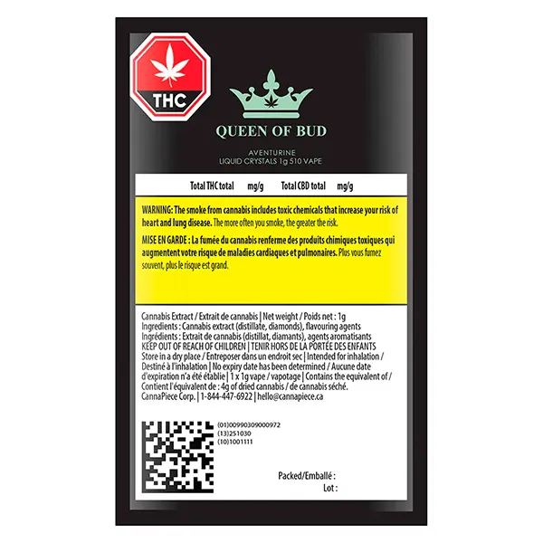 Aventurine Liquid Crystals 510 Thread Cartridge (510 Cartridges) by Queen of Bud