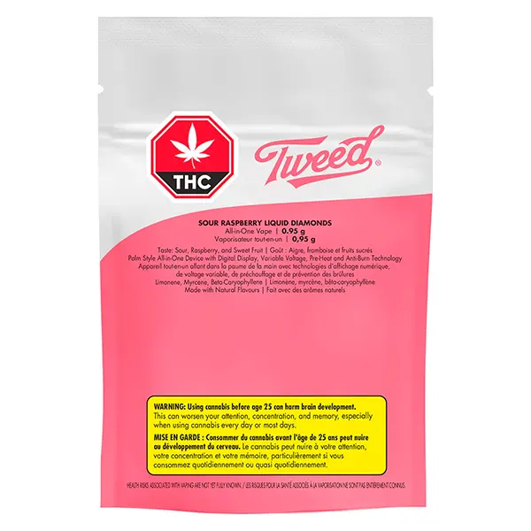 Image for Sour Raspberry Liquid Diamonds AIO, cannabis disposable vapes by Tweed
