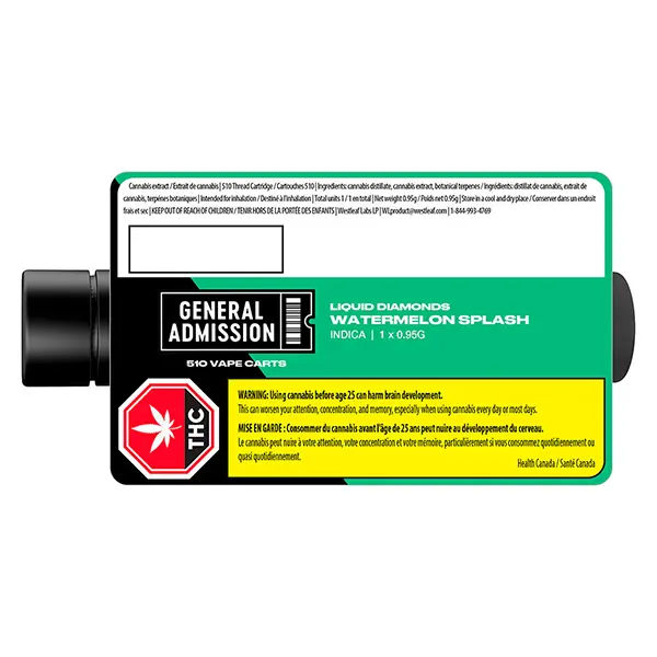 Image for Watermelon Splash Liquid Diamond 510 Thread Cartridge, cannabis 510 cartridges by General Admission
