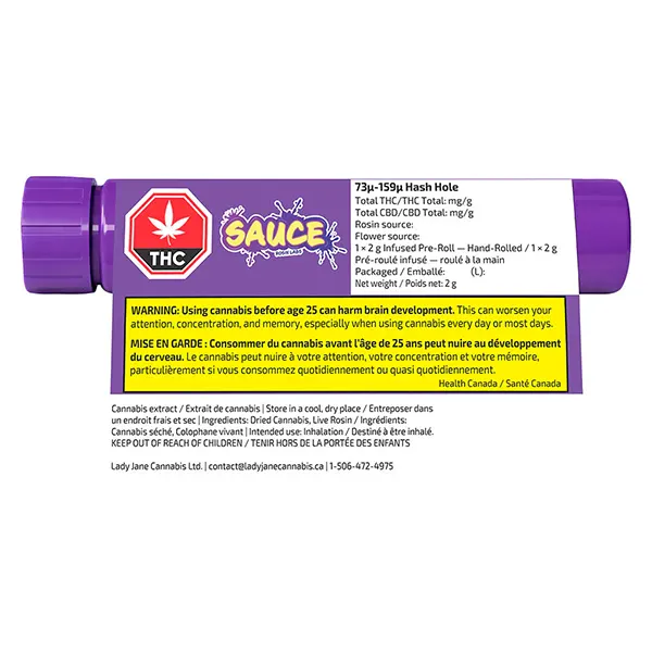 SAUCE 73-159 Hash Hole Infused Pre-Roll (Pre-Rolls) by Sauce Rosin Labs