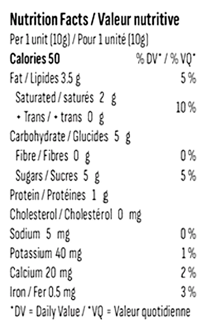 Nutrition Information for 1:1 Mochaccino Milk Chocolate (Chocolates) by Bhang