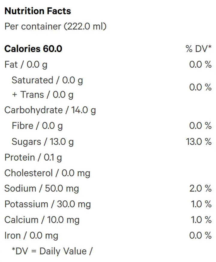 Nutrition Information for Agave Lime Sea Salt (Dealcoholized) by Emerald Hour