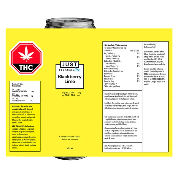 Image for Blackberry Lime 2.5 THC + 5 CBG, cannabis sparkling water by Just Seltzers