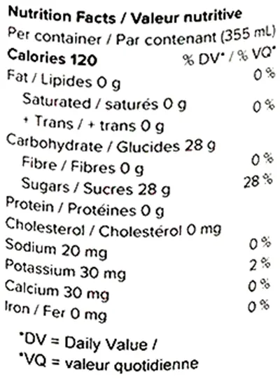 Nutrition Information for Citrus Punch (Soft Drinks) by Punchy's