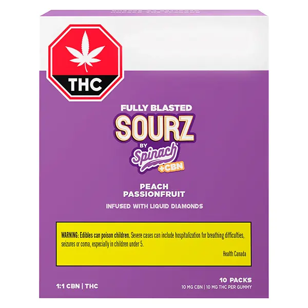 Fully Blasted Peach Passionfruit 1:1 CBN THC Gummies (Gummies) by SOURZ by Spinach