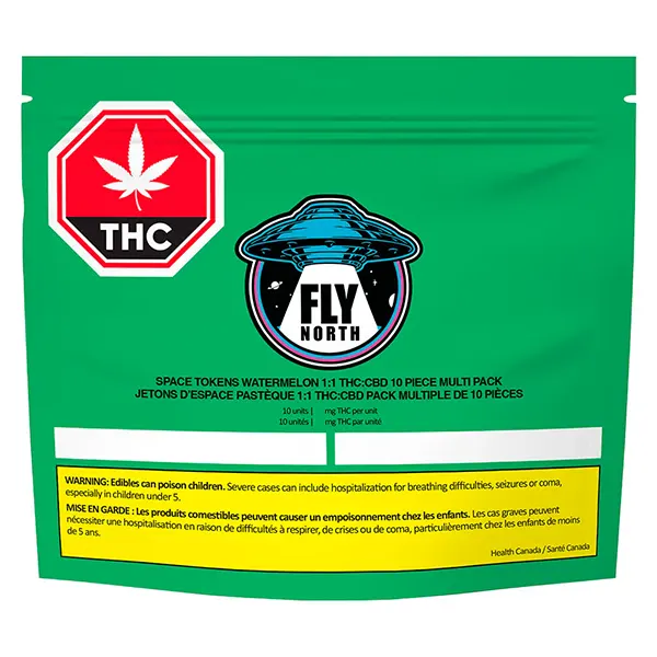 Image for Space Tokens Watermelon 1:1 THC:CBD Multipack, cannabis gummies by Fly North