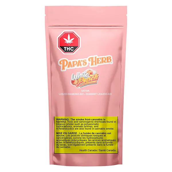 Image for White Peach 95+ Liquid Diamond AIO, cannabis disposable vapes by Papa's Herb