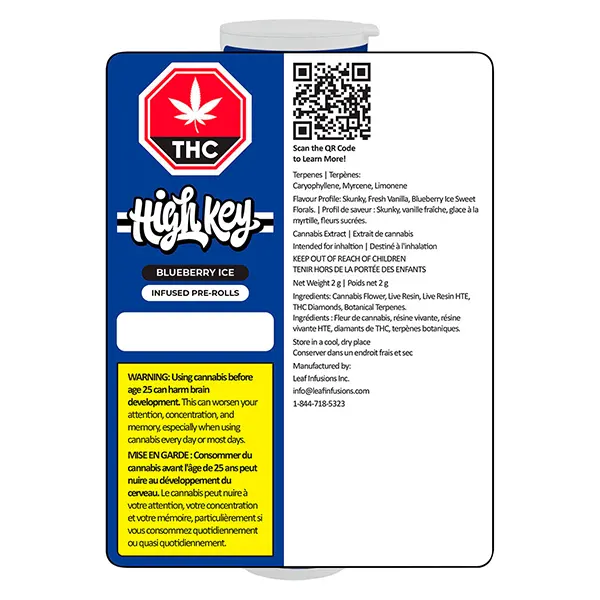 Blueberry Ice Triple Infused Pre-Roll (Pre-Rolls) by High Key