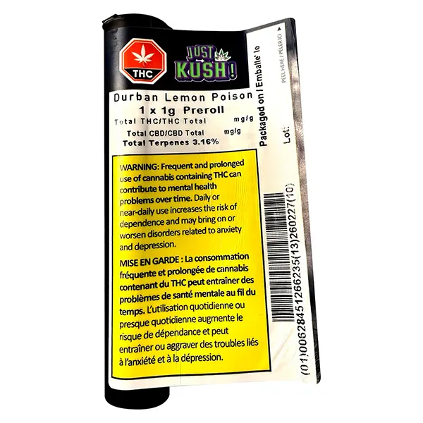 Image for Durban Lemon Poison Pre-Roll, cannabis pre-rolls by Just Kush