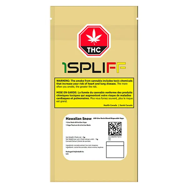 Image for Hawaiian Snow AIO Live Resin Blend Vape, cannabis disposable vapes by 1Spliff