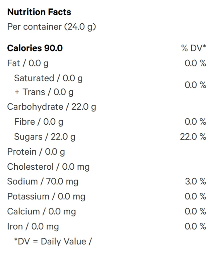 Nutrition Information for Lemonade 10 THC Instant Drink (Beverage Mixers) by Emprise