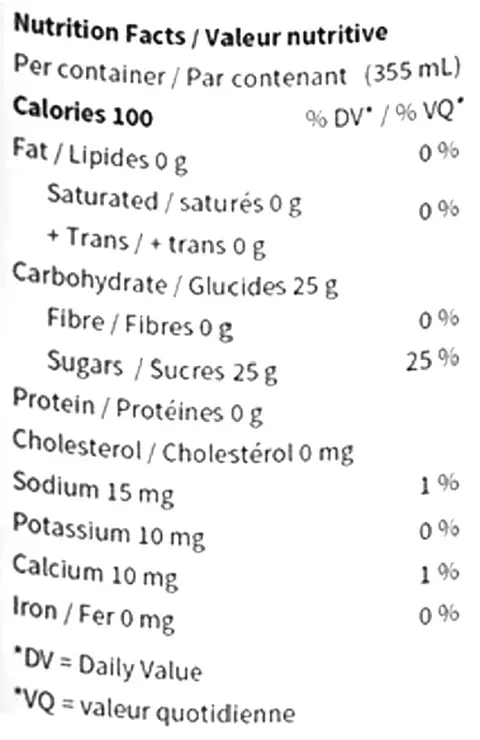 Nutrition Information for Lemonade Ginger Ale (Soft Drinks) by Sweet Justice