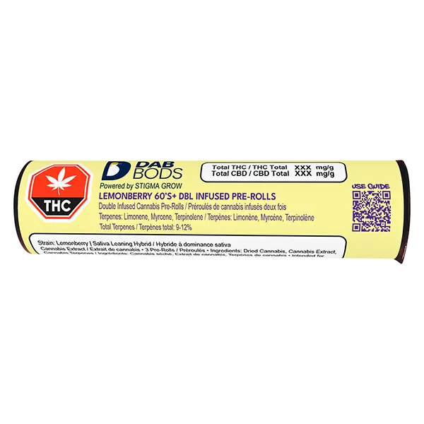 Image for Lemonberry 60's+ Dbl Infused Pre-Roll, cannabis pre-rolls by Dab Bods