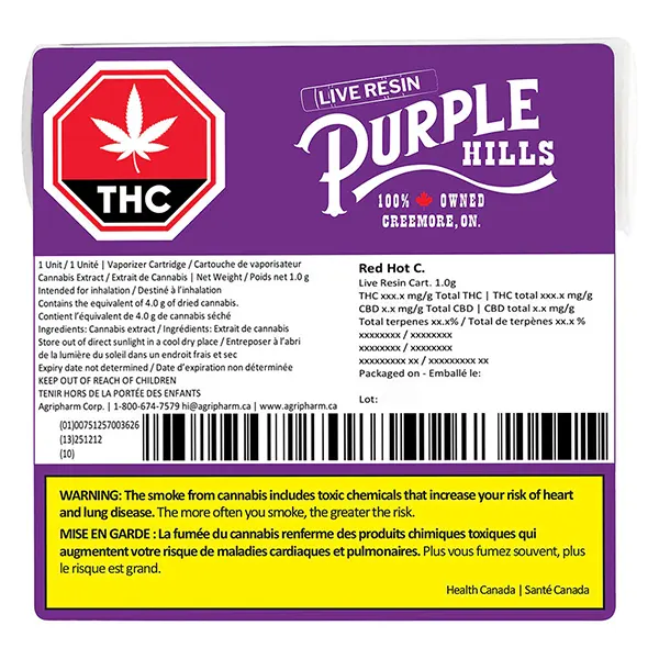 Live Resin - Red Hot C. 510 Thread Cartridge (510 Cartridges) by Purple Hills