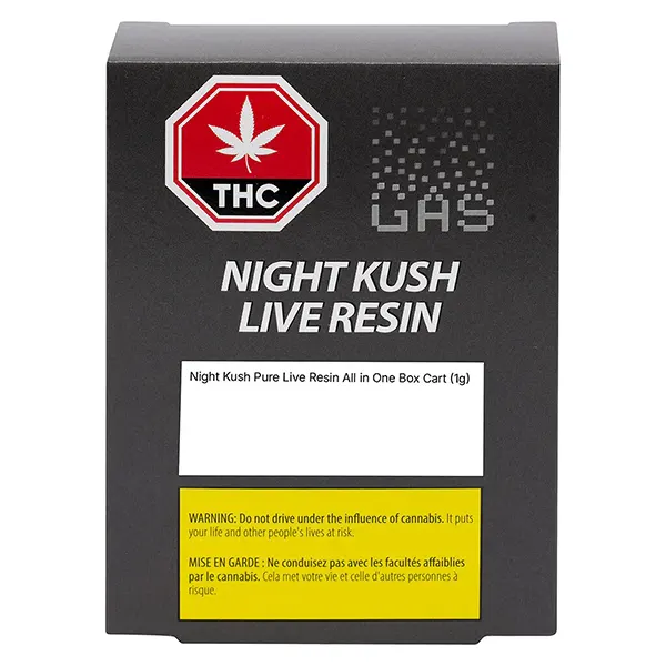 Image for Night Kush Indica Pure Live Resin All in One Box Cart, cannabis disposable vapes by GAS