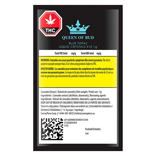Image for Blue Topaz Liquid Crystals 510 Thread Cartridge, cannabis vapes by Queen of Bud
