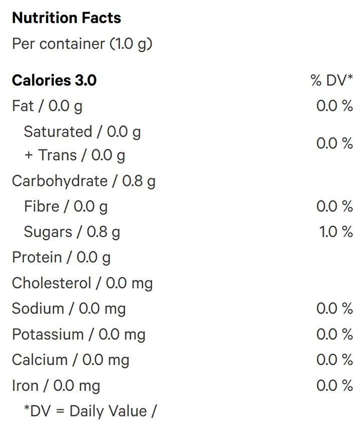 Nutrition Information for Chill Stix (Edibles) by Vibe
