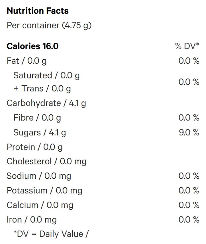 Nutrition Information for Drink Mix (Beverages) by Vibe