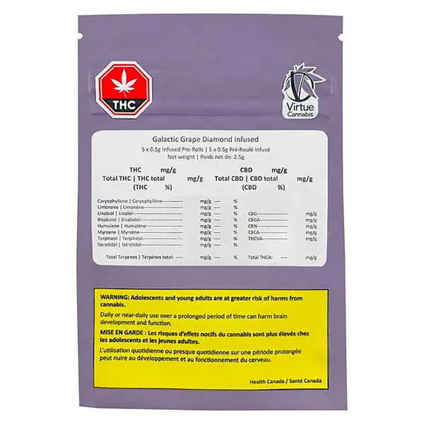 Image for Galactic Grape Diamond Infused Pre-Roll, cannabis pre-rolls by Virtue Cannabis
