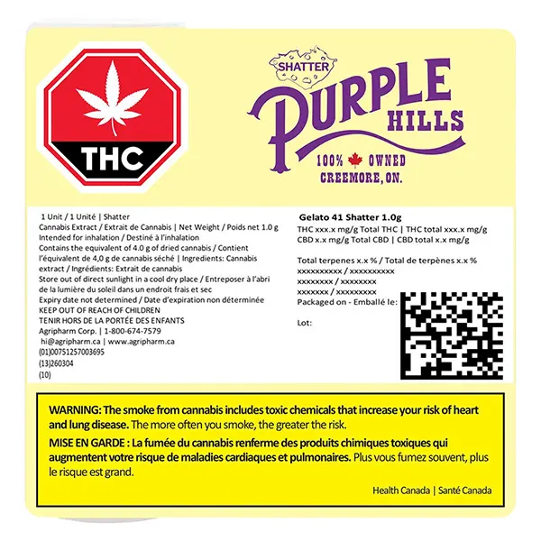 Image for Gelato 41 Shatter, cannabis all products by Purple Hills