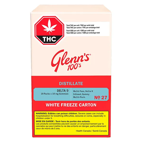 Image for No.27 100's Distillate Delta 9 - White Freeze Carton, cannabis edibles by Glenn's