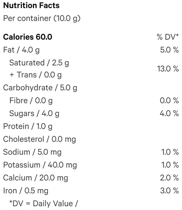Vanilla Chai Milk Chocolate Square (Chocolates) Nutrition Table