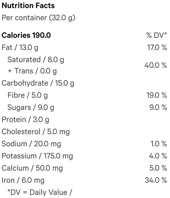 Pause Dark Milk Chocolate Bar (Chocolates) Nutrition Table