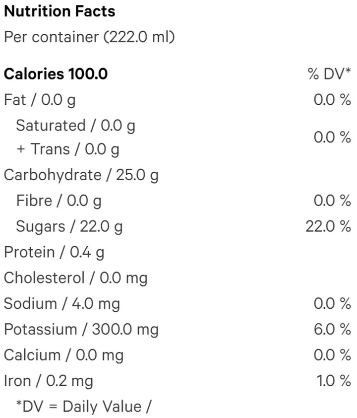 Deep Space (Beverages) Nutrition Table