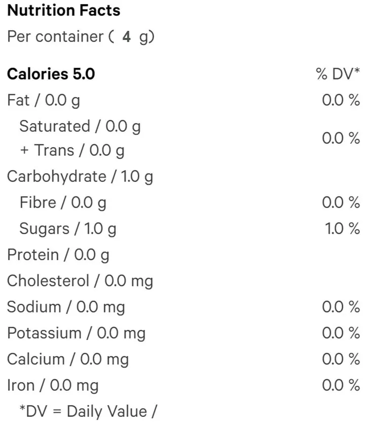 No. 550 Rise Tea (Beverages) Nutrition Table