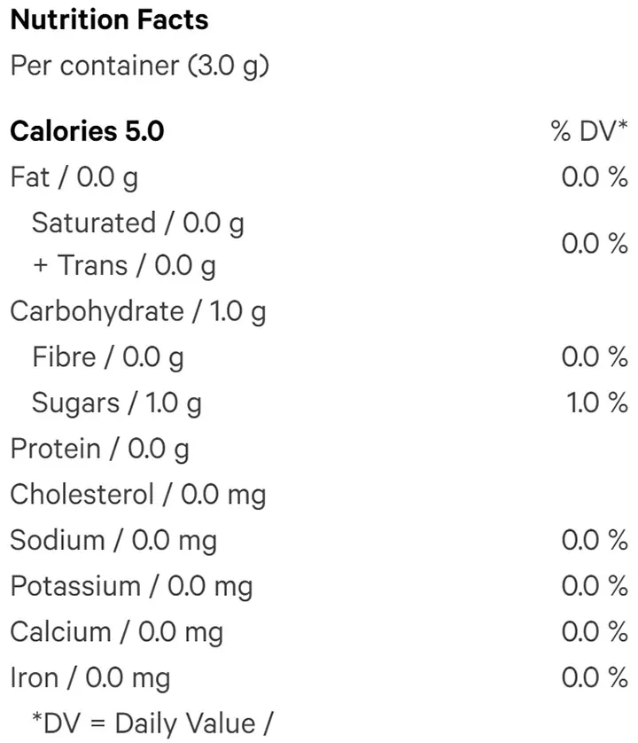 Decaffeinated Peach Ginger Green Tea (Coffees, Teas) Nutrition Table