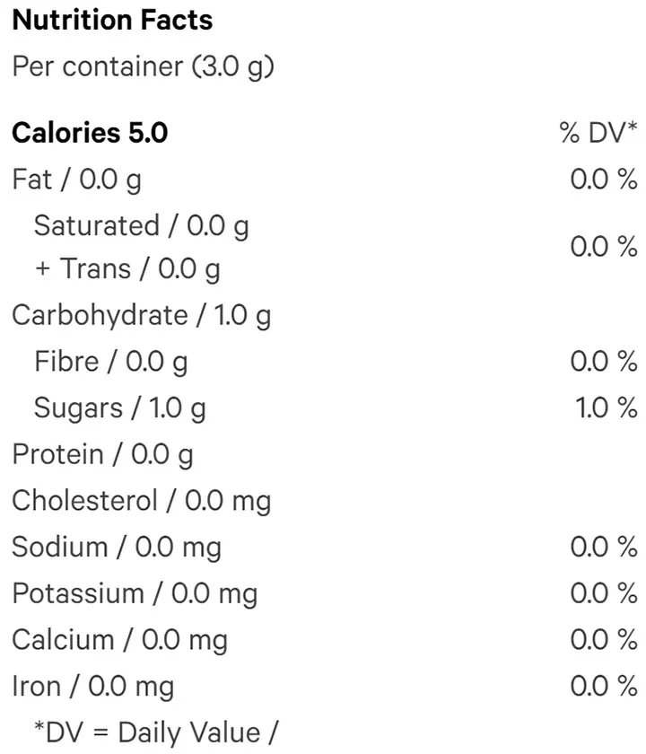Lavender Chamomile Tea (Coffees, Teas) Nutrition Table