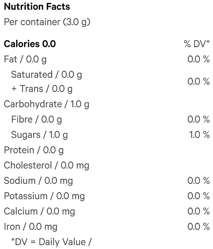 Vanilla Rooibos Tea (Coffees, Teas) Nutrition Table