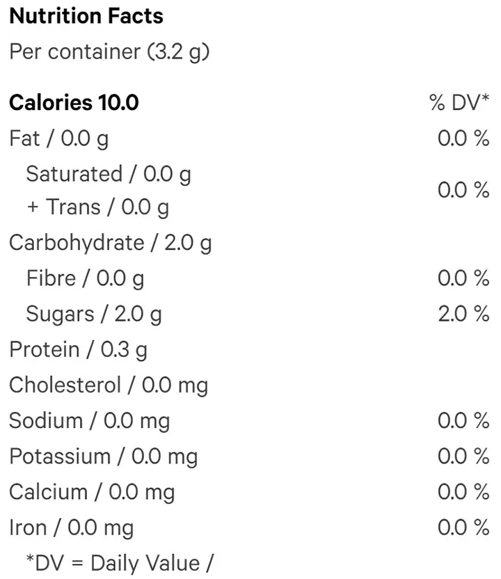 Peach Soft Chew (Gummies) Nutrition Table