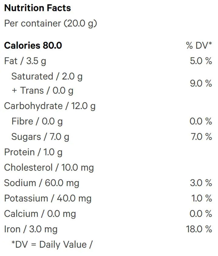 Big Chocolate Cookie (Cookies, Baked Goods) Nutrition Table