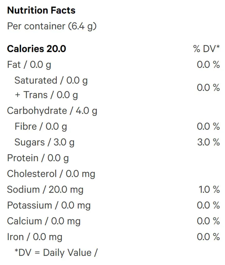 1:1 Blackberry Acai Soft Chew (Gummies) Nutrition Table