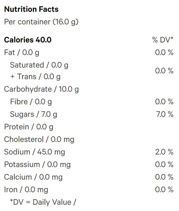 Baked Apple Soft Chews (Gummies) Nutrition Table