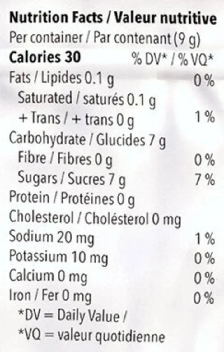 Blue Raspberry Soft Chews (Gummies) Nutrition Table