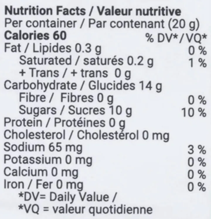 CBN Blackberry Lemon Dream Soft Chews (Gummies) Nutrition Table