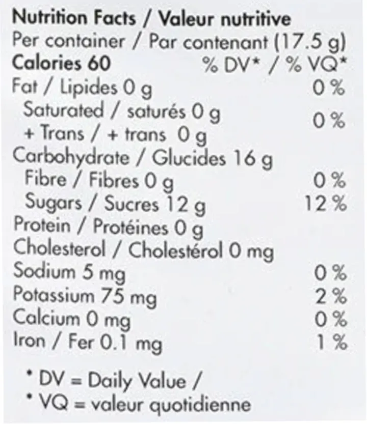 Mixed Berry Soft Chews (Gummies) Nutrition Table