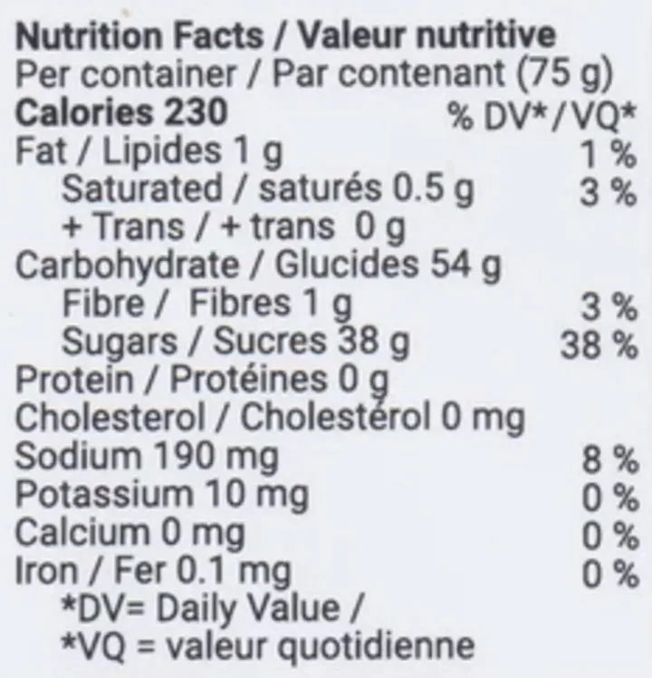 Passion Fruit Mango Super CBD Soft Chews (Gummies) Nutrition Table