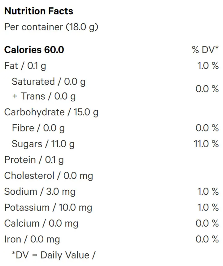 Sour Raspberry 1:1 Soft Chews (Gummies) Nutrition Table