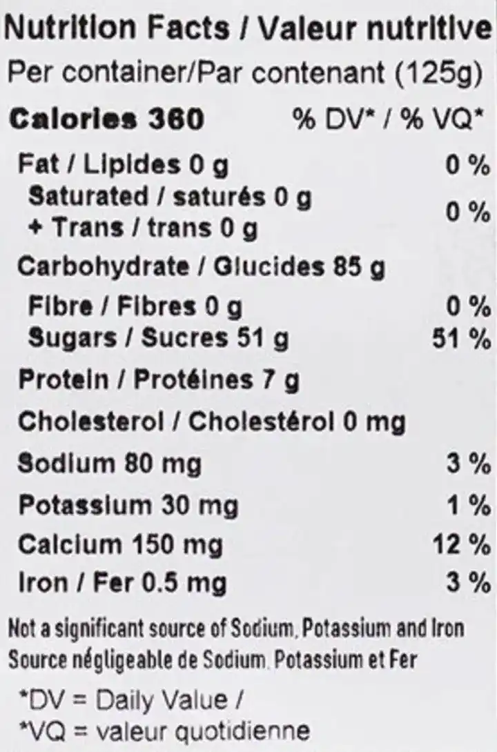 Strawberry Lime CBD Soft Chews (Gummies) Nutrition Table