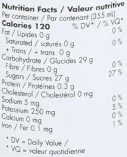 Nutrition Information for Iced Tea Raspberry (Beverages) by Tweed