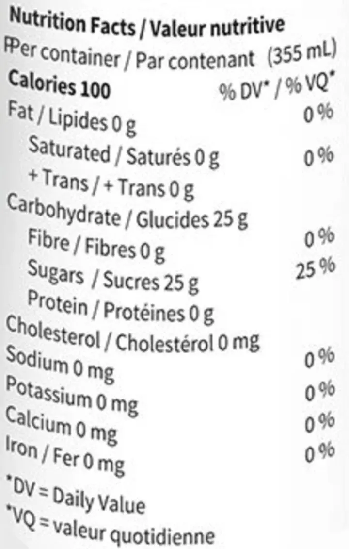 OG Cola (Beverages) Nutrition Table