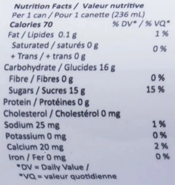 Citrus (Beverages) Nutrition Table