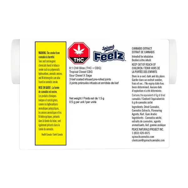 Image for FEELZ - Tropical Diesel CBG (Chill Bliss) Infused Pre-Roll, cannabis all products by Spinach