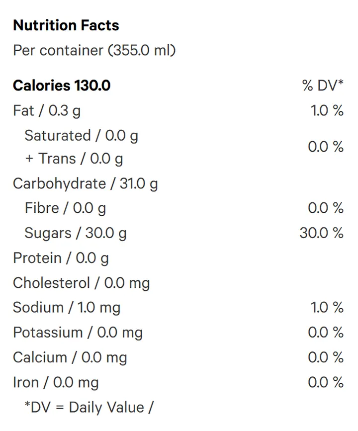 Banana Brain Freeze (Soft Drinks) Nutrition Table