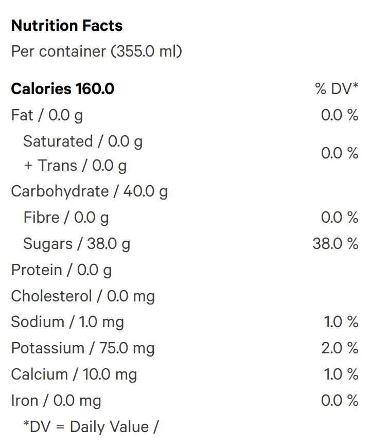 Vanilla Frost (Soft Drinks) Nutrition Table