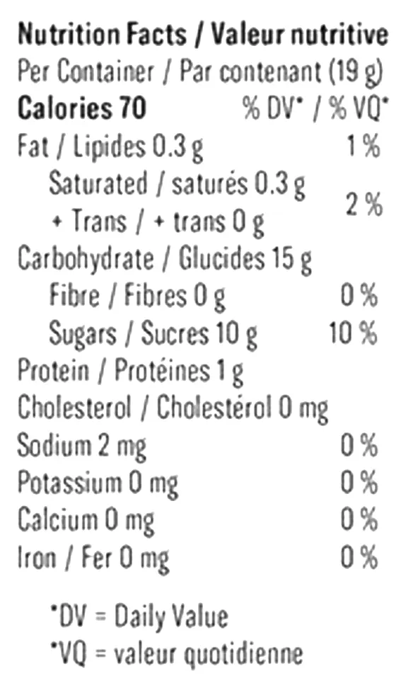 Tangerine Dream Cured Resin Soft Chews (Gummies) Nutrition Table